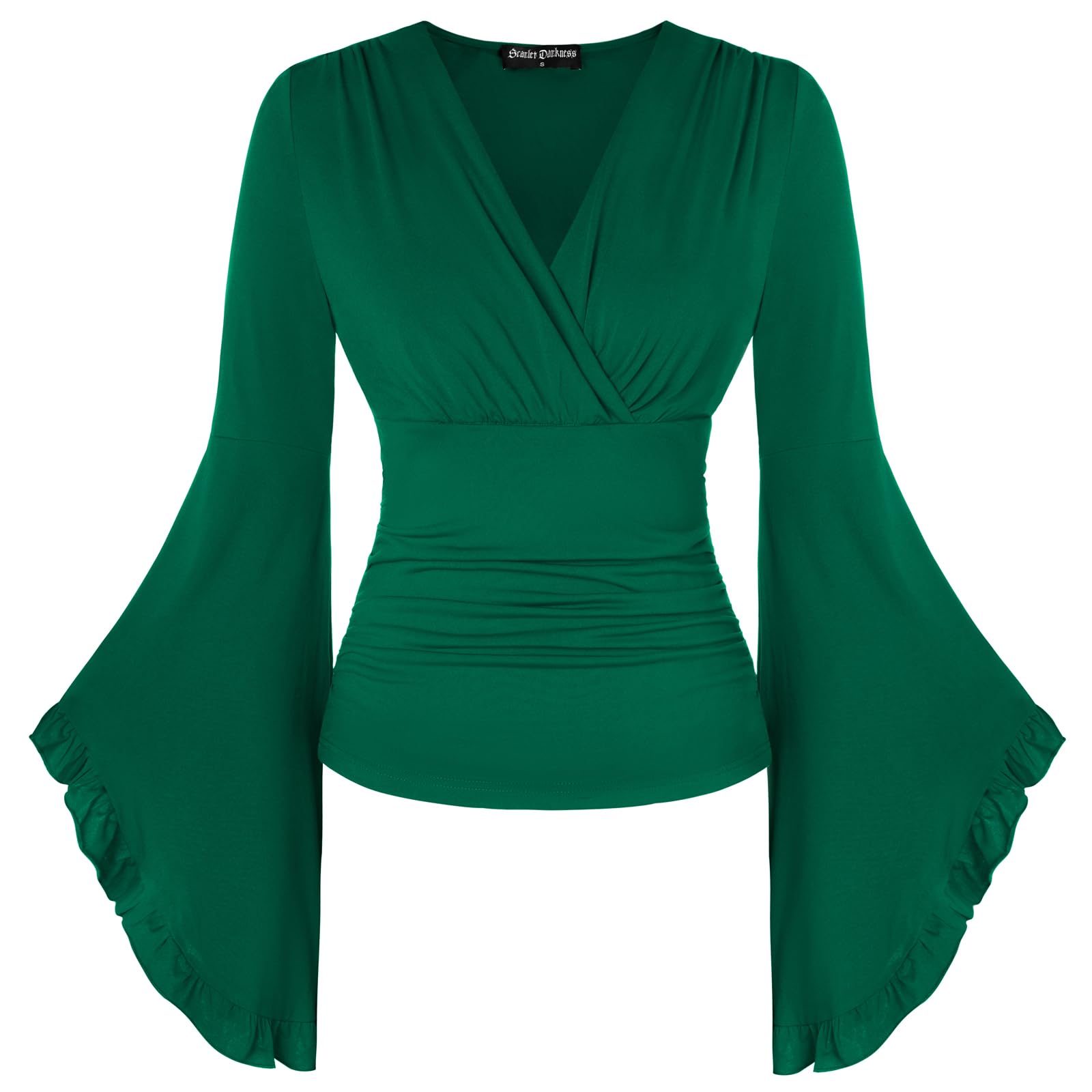 SCARLET DARKNESS Laides Ren Faire Cottagecore Blouse Rockabilly Cosplay Strech Ruffle Blouse Green XL