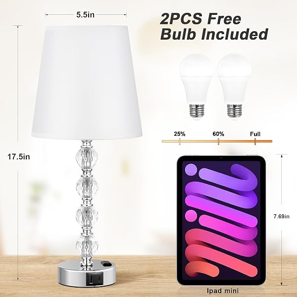 ACAXIN CRYSTAL TABLE LAMP SET OF 2 FOR BEDROOM/LIVING ROOM, 17.5IN (WHITE)