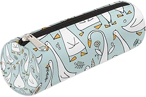 Tavisto Goose Cute Pencil Case Bag Cylinder Pencil Storage Pouch with Zippe Simple Canvas Pencil Box Stationery Cosmetic Bag 
