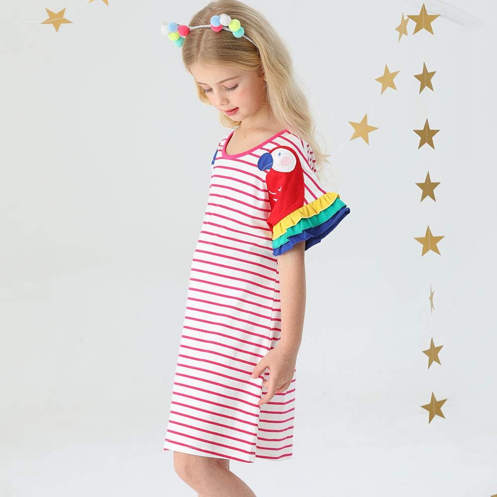 Girls Clothes Cotton Short Sleeve Casual Summer Striped Dresses for Girls Kids 2-8 Years: Clothing