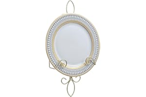 MyGift Wall Mounted Brass Tone Metal Wire Vertical Collectible Plate Holder, Decorative Vintage Scrollwork Hanging Rack Holds