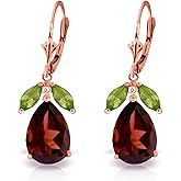 13 Carat 14k Solid Rose Gold Leverback Earrings Peridot Garnet