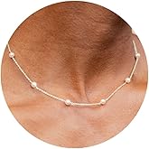 PRTGL Pearl Necklace: 14K Gold-Plated/White Gold-plated Pearl Necklace for Women 16.5” + 2”