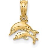 14k Yellow Gold Dolphin Pendant Necklace for Women and Unisex Wear, Double Dolphin Charm with Ocean Theme, Nautical Jewelry Symbol of Harmony and Protection, Marine Life Animal Pendant Jewelry
