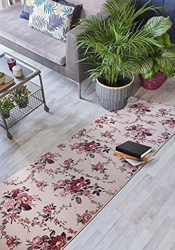 Custom Size Hallway Runner Rug, Slip Resistant, 31 inch Wide X Your Choice of Length, Flowers, Pink, 31 inch X 6 feet