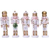 OEUVI 5PCS Christmas Decorations Nutcracker Ornament,5 inch Wooden Soldier Decor Xmas Tree Hanging Nutcracker Soldier Set for Tree Table Decor Gifts