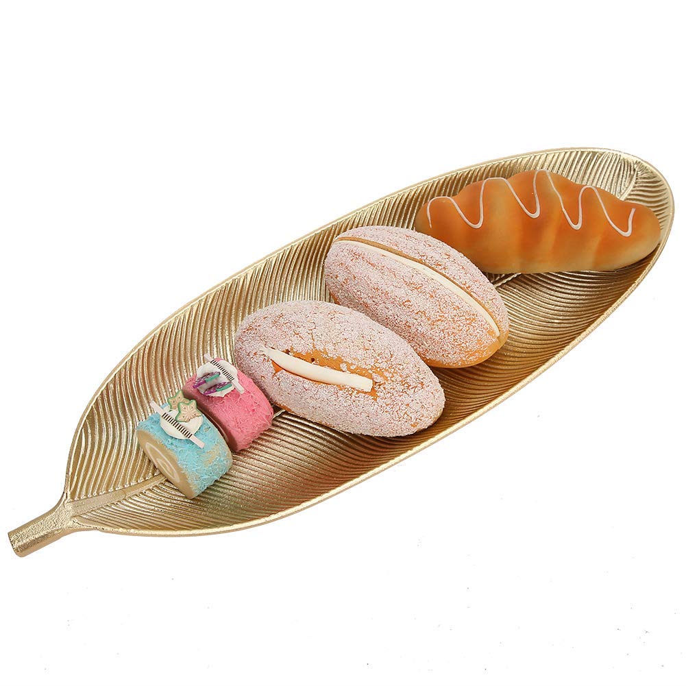 Leaf Shaped Jewelry Tray, Gold Storage Tray Ring Dish Trinkle Tray Nordic Style Fruit Dessert Tray Vanity Tray Towel Tray Decorative Plate for Necklace Earrings Rings Bracelet, 15.7x5.7inch