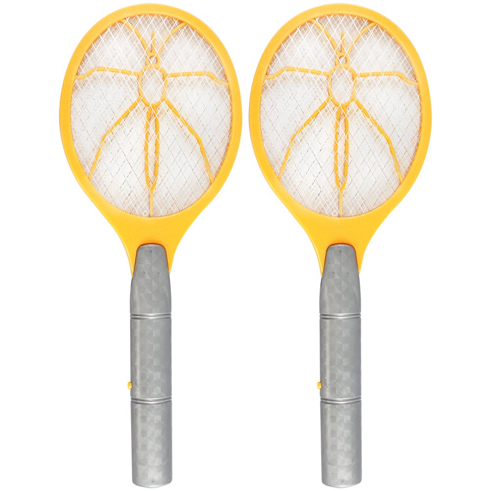 comfour® 2x Electronic fly swatter, Fly catcher, Mosquito bat in yellow, 3 V (02 pieces
