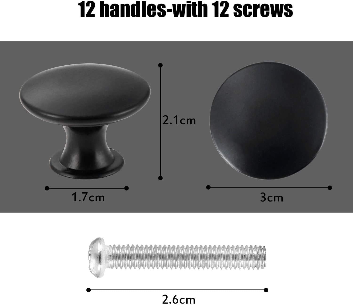 Wajade Round Drawer Knobs 12 Pack Black Cabinet Knobs Drawer Handles Pulls with Screws for Kitchen Bedroom Furniture 30mm - Image 4