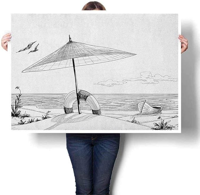 Amazon.com Mannwarehouse Beach Paintings Doodle Style Sketch Pattern 