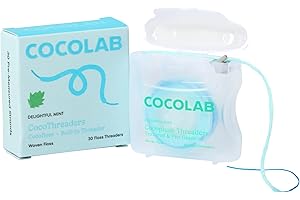 Cocofloss CocoPlush Threaders, Dental Floss for Implants, Bridges, and Braces, Mint, Waxed, Dentist-Designed Oral Care with Coconut Oil, 30 Per Pack