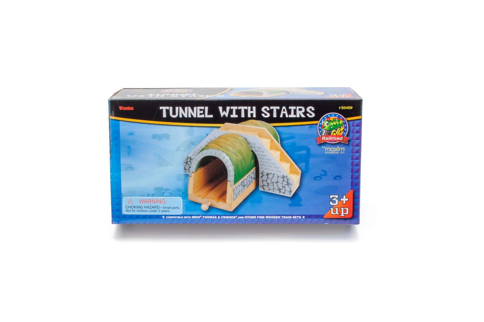 inc. Wooden Train Tunnel with Stairs, Wooden Train Track Accessories, Colorful Play Tunnel for Train Enthusiasts, Compatible with Thomas & Friends, Brio, and All Major Brands