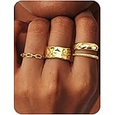 FIASASO Chunky Gold Rings for Women Non Tarnish - 4Pcs 14K Gold Plated Dainty Stackable Ring Set Trendy Hypoallergenic Thick Dome Statement Finger Knuckle Rings Pack Size 5-10