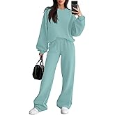 Sweetyweee Women's 2 Piece Outfits Set Fleece Lined Lounge Sweatsuit Crewneck Pullover Top Wide Leg Pants Casual Tracksuit