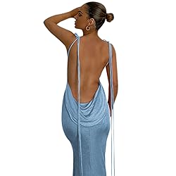 RARITYUS Women Maxi Dress Sexy Backless Draped