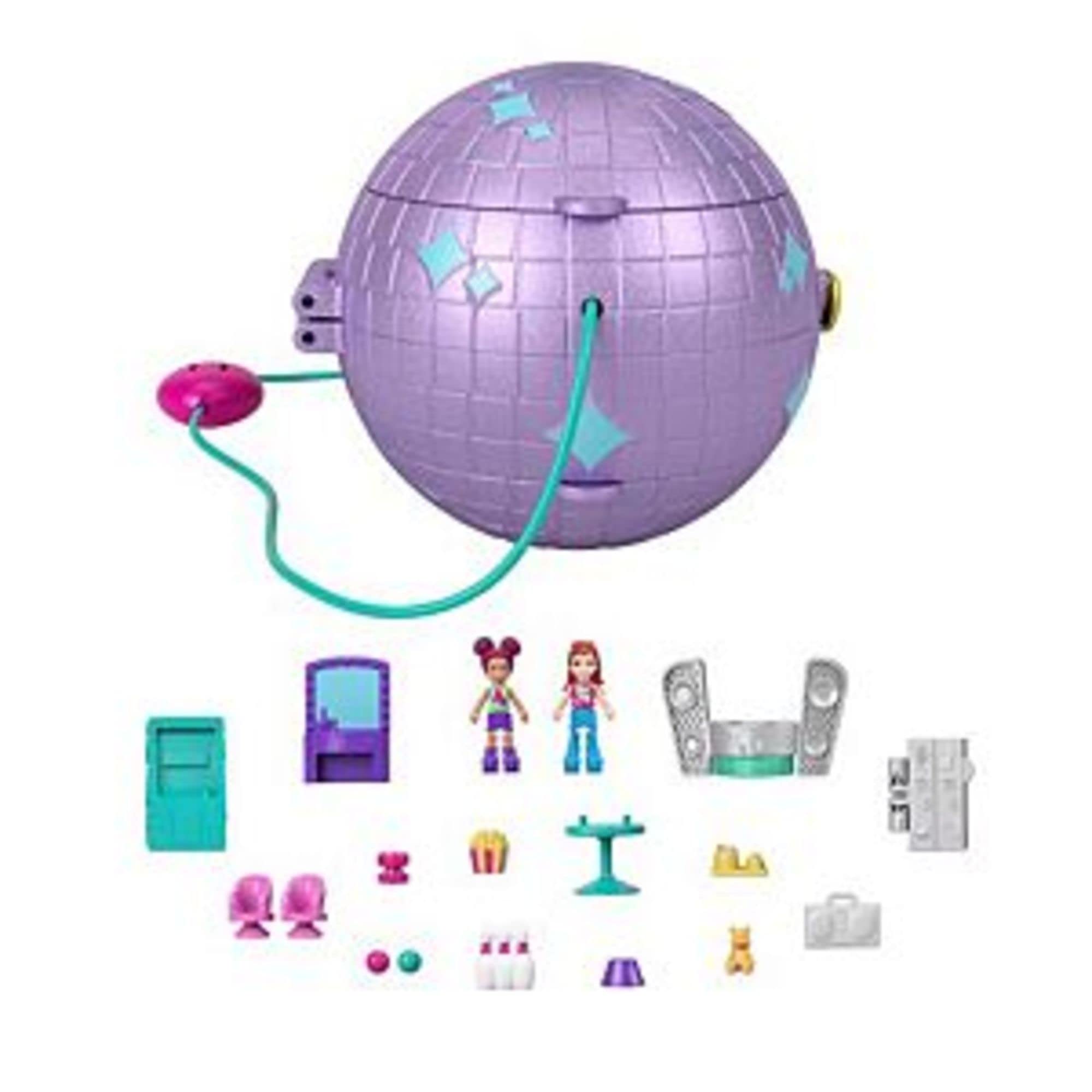 Polly Pocket Double Play Skating Compact - Disco Roller Rink or Spaceship Princess Playset - 2 Dolls, 18 Accessories - 4 Play Areas - Gift For Kids 4+