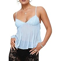 Women Sexy Y2k Frill Trim Camisole Lace V Neck Crop Top