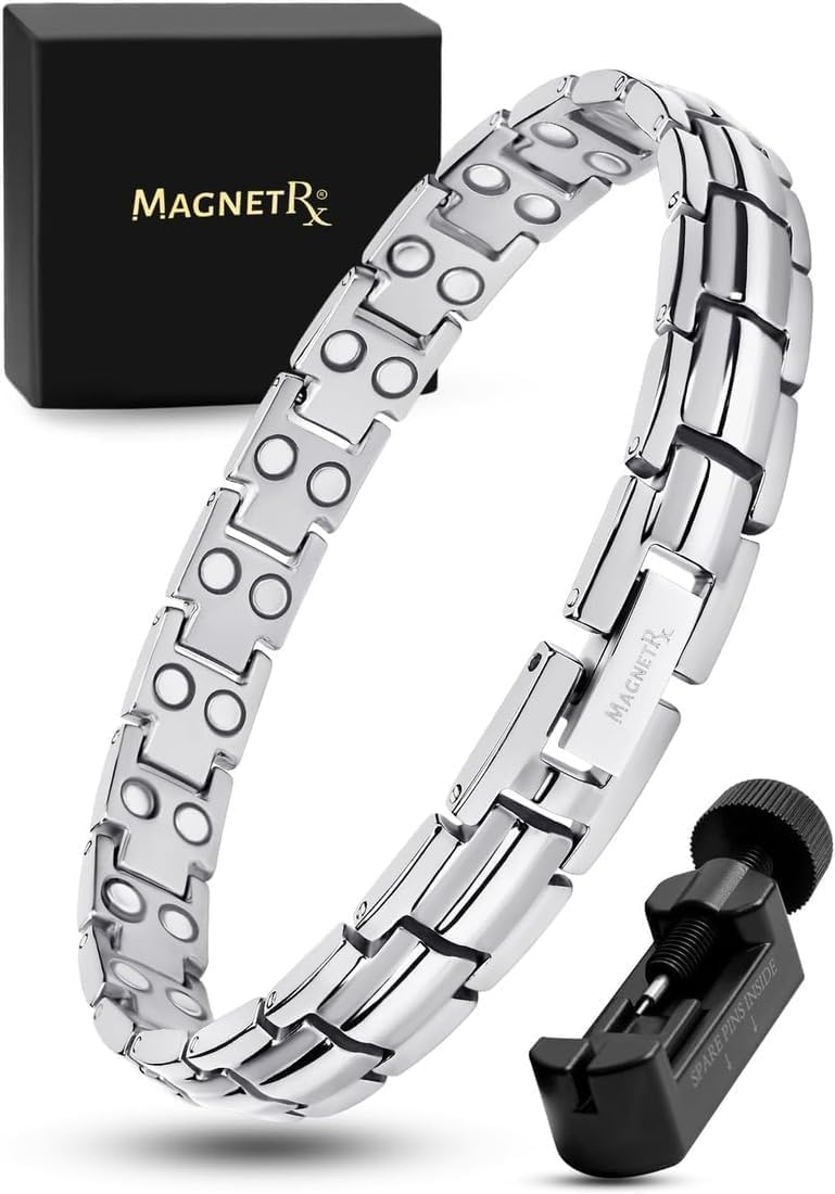 MagnetRX Women's Ultra Strength Magnetic Bracelet Titanium Silver Adjustable