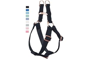 AAUFILUX Soft Leather No Pull Dog Harness - Adjustable Step in Dog Harness with Rose Gold Heavy Duty Metal Buckle, Freedom Nylon Dog Halter Vests for Small Medium Large Dogs Easy Walking Training (Black,M)