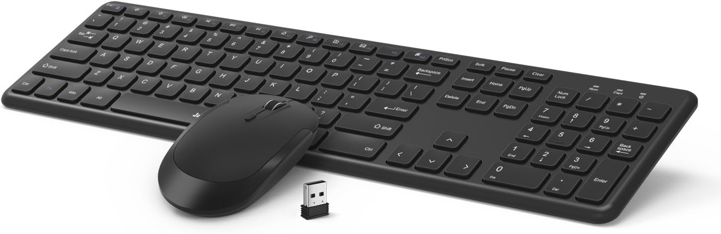 Wireless Keyboard and Mouse, Jelly Comb 2.4GHz Ultra Thin Full Size Wireless Keyboard Mouse Combo Set with Number Pad for Computer, Laptop, PC, Desktop, Notebook, Windows 7, 8, 10-(Black): Computers & Accessories