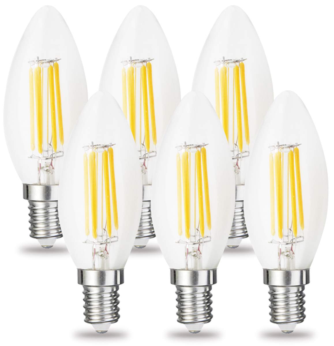 RClorBulb (Pack of 6) 6W E14 Dimmable Classical Glass LED Filament Candle Bulb Warm White C35 AC 220V