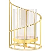 YIUTOYILY Gold Hurricane Candle Holder, Gold Glass Pillar Candle Holders with Clear Glass Sleeve - Elegant Centerpiece for Weddings, Dinners, Party Decor