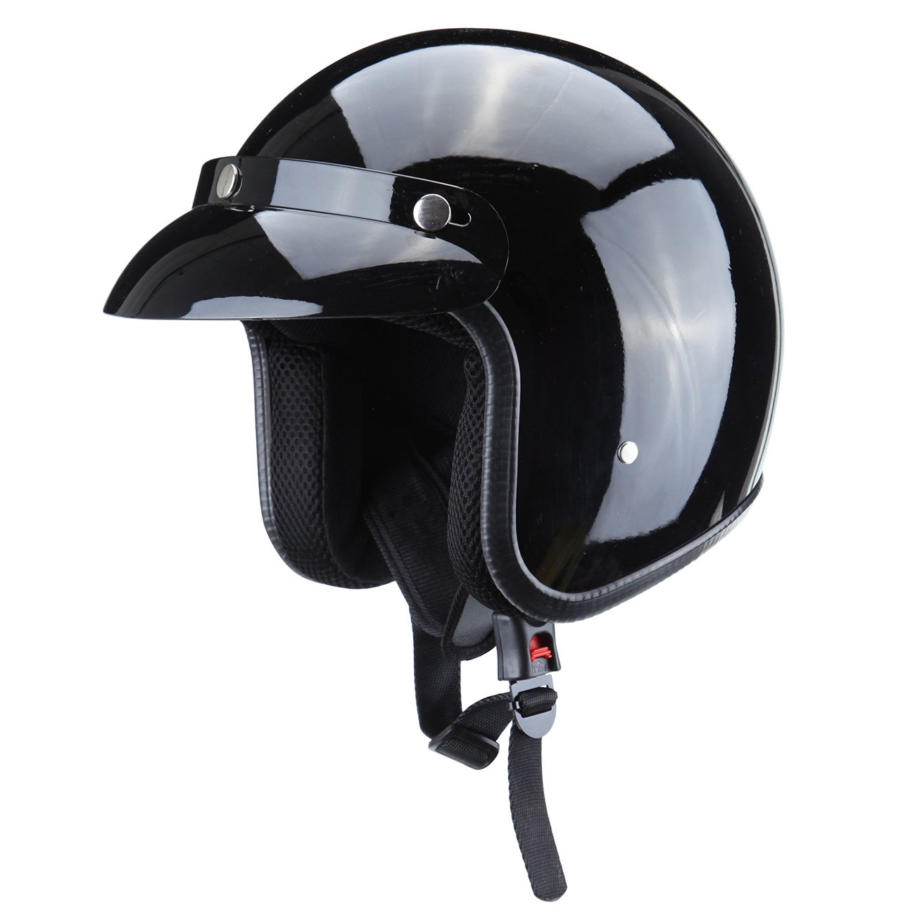 PanelTech Gloss Black DOT Approved Adult Safety 3/4 Open Face Crash Helmet for Scooter Cruiser (M)
