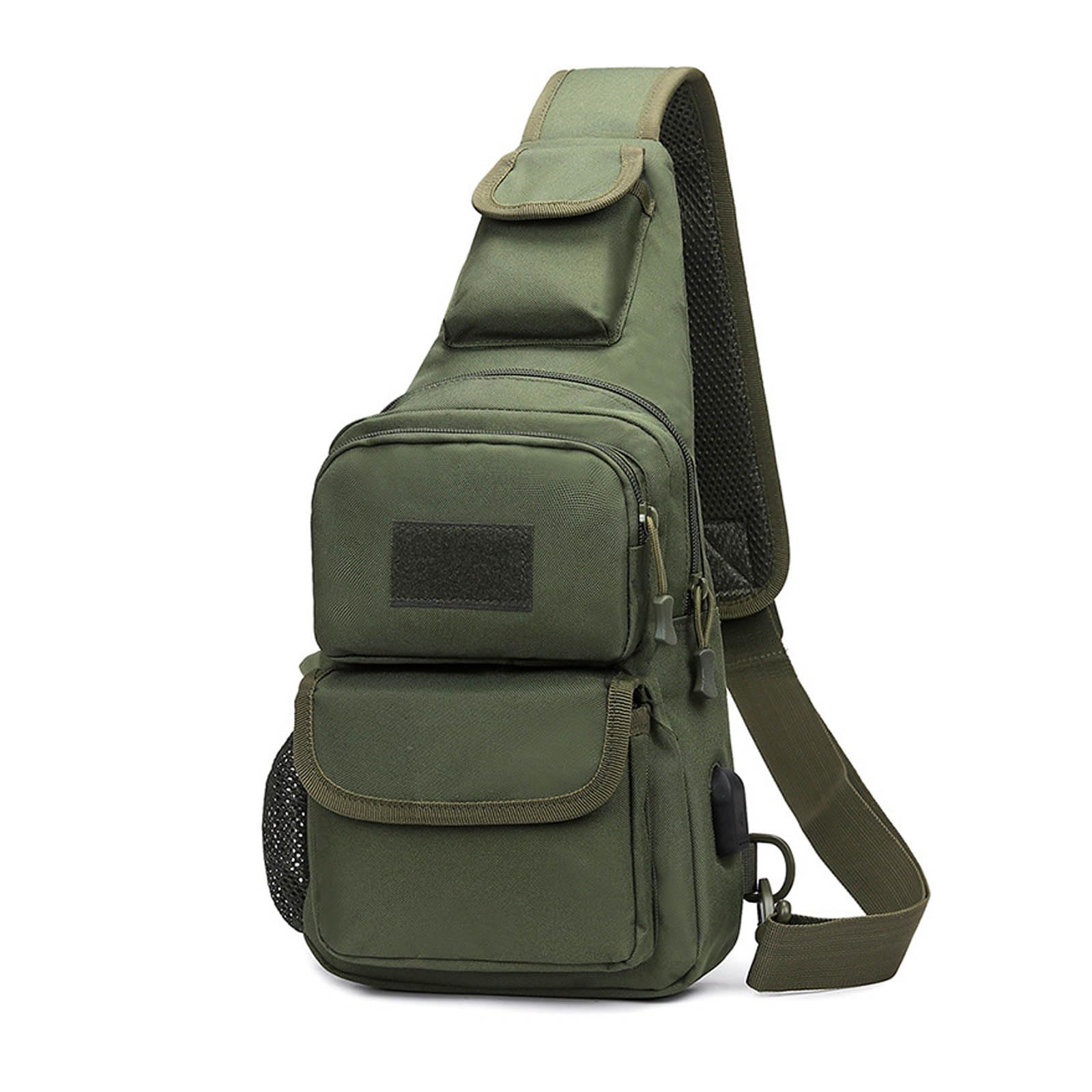 FANDARE Tactical Sling Bag Military Chest Shoulder Backpack Crossbody Bags with USB Charging Port Tactical Small Rucksack for Men Women Hiking Range Travel Outdoor Sports Cover Pack Army Green