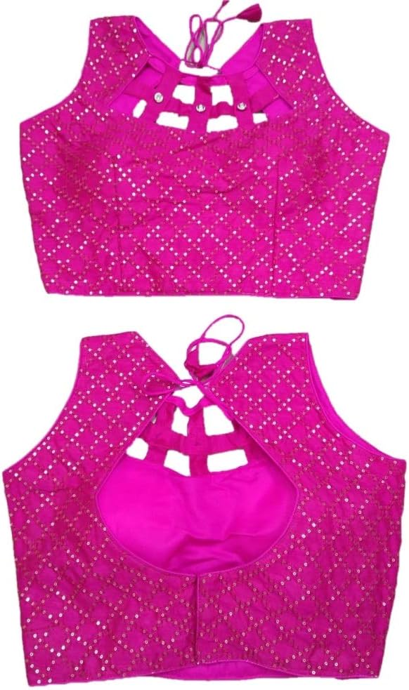 Blouse Saree Choli Top & Saree Blouse Blouse Sari Full Stitch Blouse All Sari Color Matching Blouse for Women 644 Pink