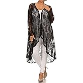 646 - Sheer Lace Long Sleeve Open Front Long Body Asymmetric Hem Hi Low Duster Cardigan