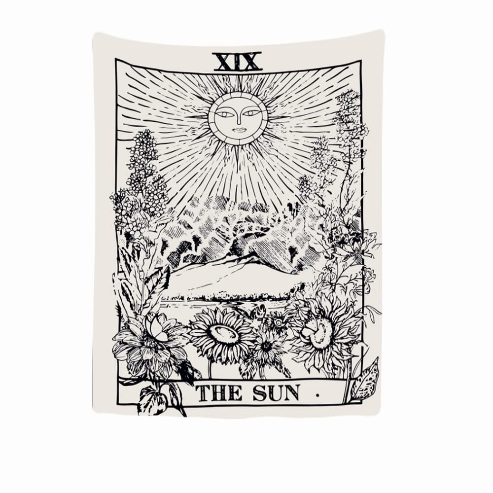 Ulticool – Decorative Wall Tapestry Bedroom - Sun Nature Floral Vintage Retro Tarot Horoscope Black White - 150 x 200 cm Large - Fabric Wallpaper - Panoramic Decoration — image 1