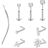 Longita Threadless Nose Stud 20g Flat Back Gold Cartilage Earring Silver Helix Earrings 20 Gauge Push in With Backs Nose Rings Hoops Piercing Taper