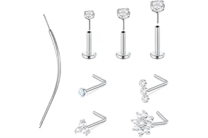 MODRSA Nose Stud 20g Threadless Nose Stud 20g Flat Back Nose Stud 20 gauge Threadless Nose Rings with Backs Push in Nose Stud