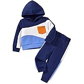 HINTINA Toddler Boy Color-blocked Hoodie Sweatsuit And Pant 2 Pieces Outfits