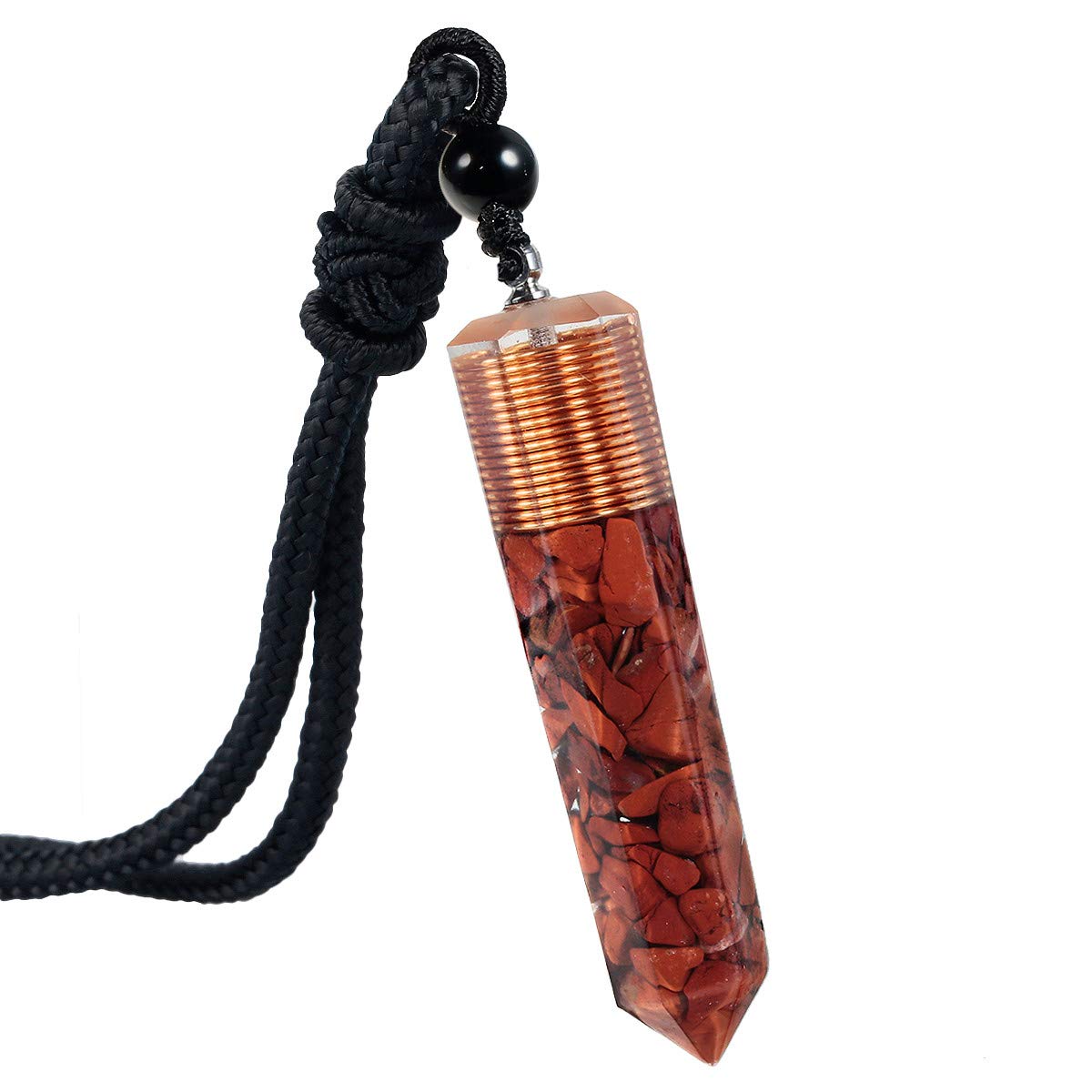 mookaitedecor Red Jasper Crystal Point Pendent Necklace for Women Men, Resin Healing Crystal Chip Necklace Red Crystal Pendulum Necklace Hexagonal Semi Precious Stone Reiki Chakra Spiritual Gift