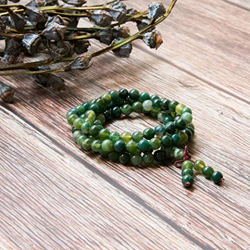 Mala Beads Bracelet,Bivei Moss Agate Gemstone Prayer Bead 108 Bracelet Meditation Necklace(A Grade Moss Agate) - Thumbnail 3
