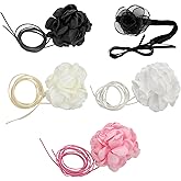 Xorim 5 PCS Flower Choker Necklace, Adjustable Rose Choker for Women, Camellia Jewelry, Elegant Summer Necklace for Weddings, Parties and Festivals (Black, White, Pink, Yellow)