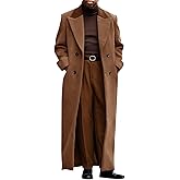 Runcati Mens Full Length Trench Coat Notched Lapel Long Jacket Double Breasted Classic Winter Overcoat