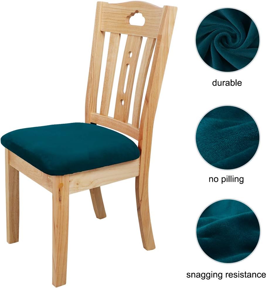 PiccoCasa Dining Chair Seat Covers Set of 6, Velvet Chair Seat Cover with Ties for Dining Room - Image 5