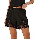 Lace Trim Satin Shorts for Women Half Slips Pajamas Lingerie Micro Shorts Elastic Waist Silk Lace Short Loungewear