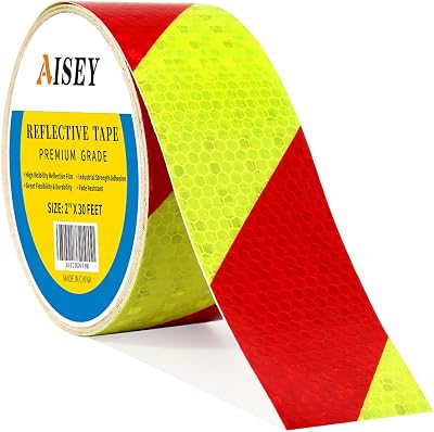 AISEY Reflective Tape Yellow/Red Safety Caution Strips 2" x 30ft Waterproof