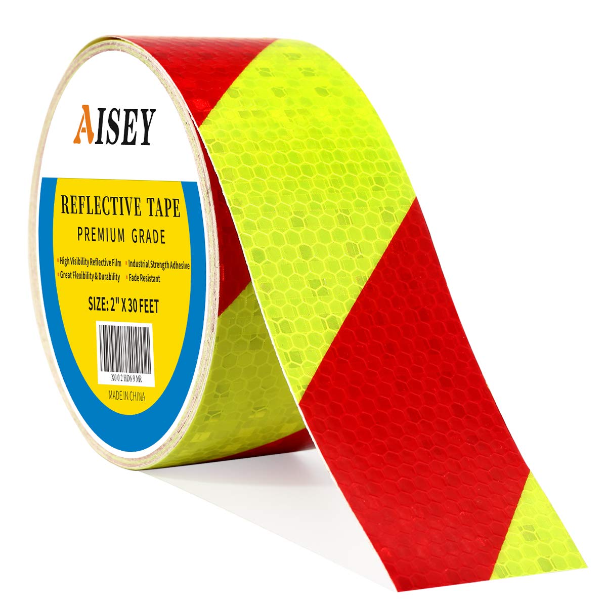 AISEY Reflective Tape Conspicuity Waterproof Yellow/Red Safety Caution Strips Tape Outdoor, Reflector Hazard Tape Stickers, Trailer Reflectors 2” X 30ft, 1 Pack
