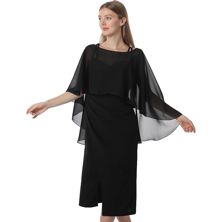 Baoqiya Capelet doux en mousseline de soie pour femme, châles et écharpes pour robes de soirée, cape pour demoiselles d'honneur, mariage, turquoise, taille unique