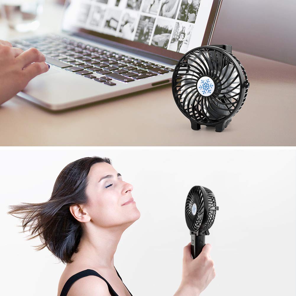 SENWOW Portable Handheld Fans, Mini Electric Fan USB Desk Fan Rechargeable Battery Powered Fan with Night Light for Home, Office, Camping and Travel (Black)
