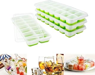 Towinle 4Stk Eiswuerfelformen mit Deckel 14-Fach Eiswürfelbehälter mit LFGB Zertifiziert Babynahrung Einfrieren Behälter Eiswürfel Silikon Eiswürfelbox (Grün)