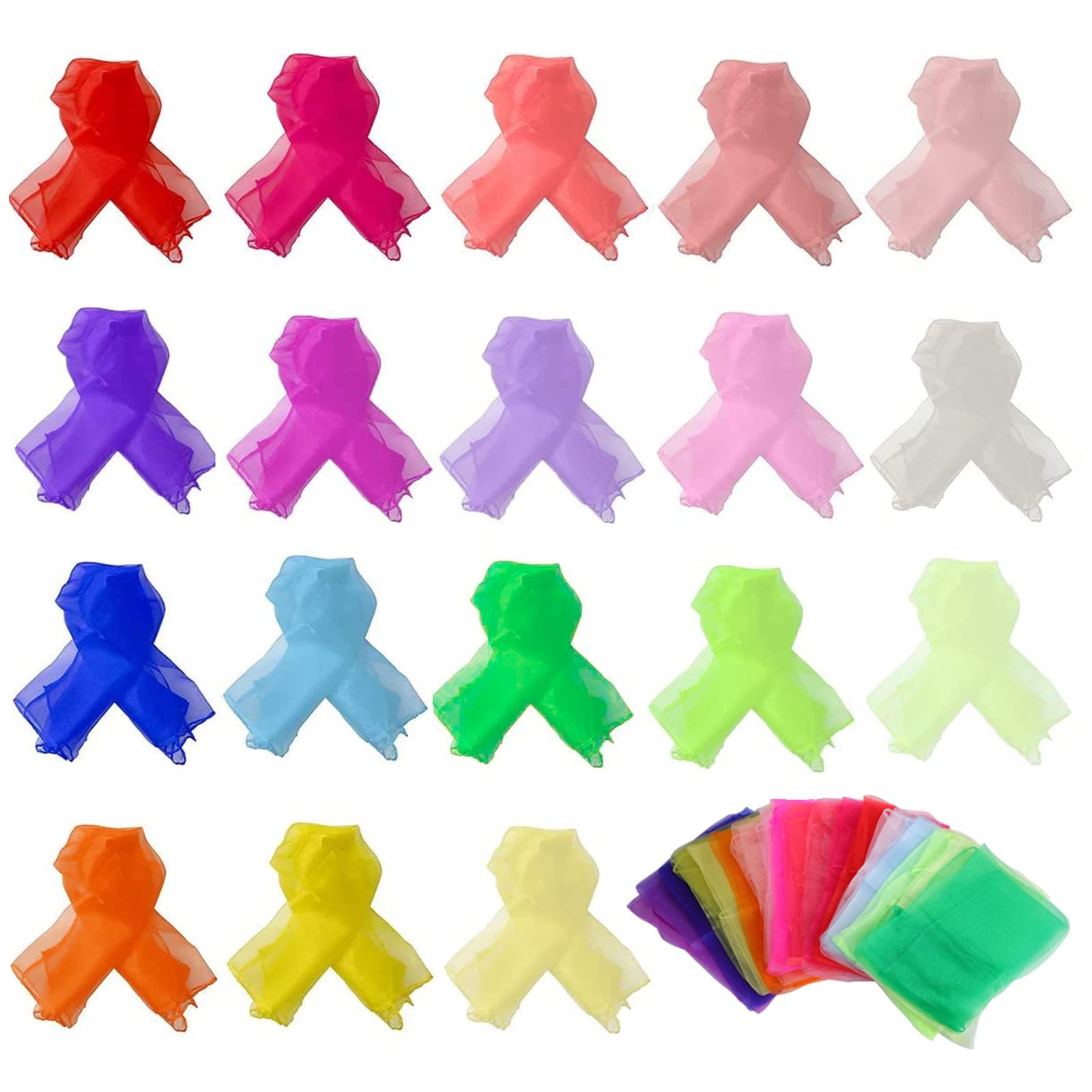 18 Pcs Sensory Scarves, Multi-Colour Dance Juggling Scarf Baby Sensory Toys Silk Square Movement Rhythm Band Scarves Props for Children Baby Adult Performance