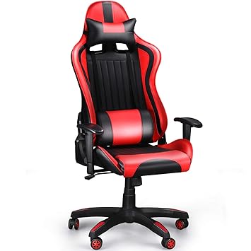 Siege Fauteuil Cuir Confortable Gamer Gaming Bureau Noir Rouge