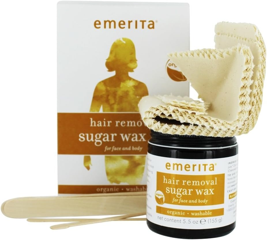 Emerita Hair Removal Sugar Wax Kit for Face and Body, Organic, 5.5 oz (155 g)