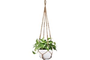 Mkono 43 Inch Macrame Plant Hanger Large for up to 12 Inch Pot Extra Long Hanging Plant Holder No Tassels Hanging Planter Basket with Wood Beads for Indoor Outdoor Home Decor, Brown