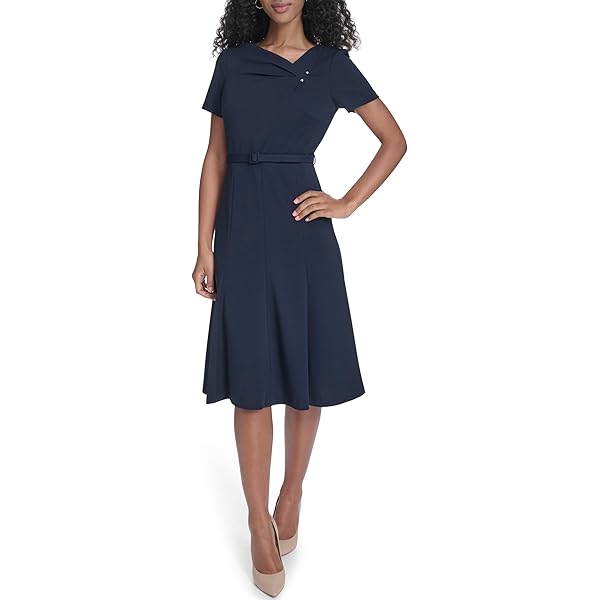 Calvin Klein V-Neck Short Sleeve Midi Dress Black 2 at Amazon Women's  Clothing store
